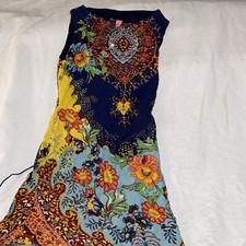 Farm Rio Anthropologie Sleeveless, Open Back Colorful Floral Dress Size Petite