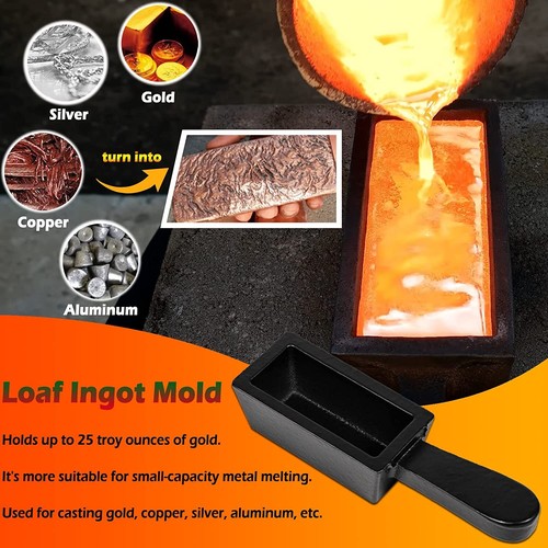 25 oz Cast Iron Loaf Bar Ingot Mold W/ Handle Melting Gold Silver Copper Scrap - Picture 3 of 12