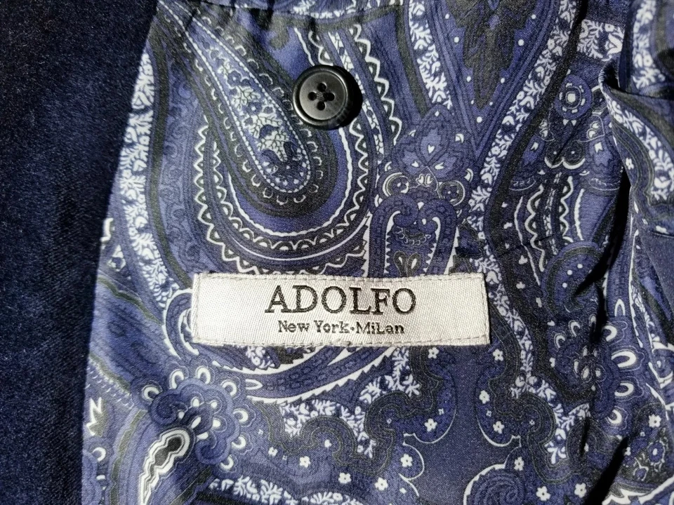 Abrigo Deportivo Adolfo 50L Azul Terciopelo Algodón Blazer Chaqueta Cena Evento Nuevo sin Etiquetas Foto 4 de 4