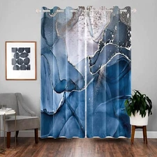 Navy Blue Marble Blackout Luxury Marble Curtains Art Liquid Gold Texture 46Wx72H