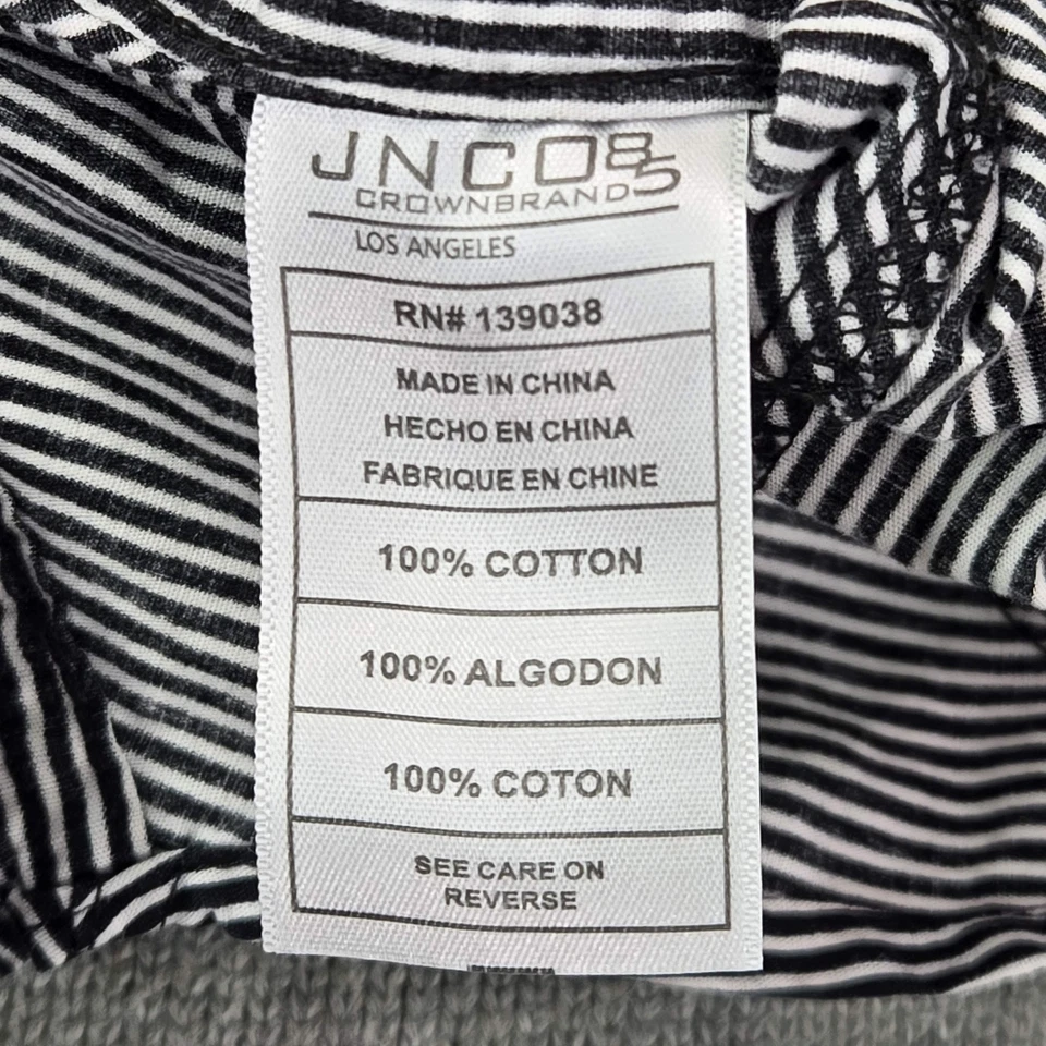 Camisa con botones vintage marca JNCO Crown para hombre S negra cremallera a rayas Y2K Foto 3 de 4