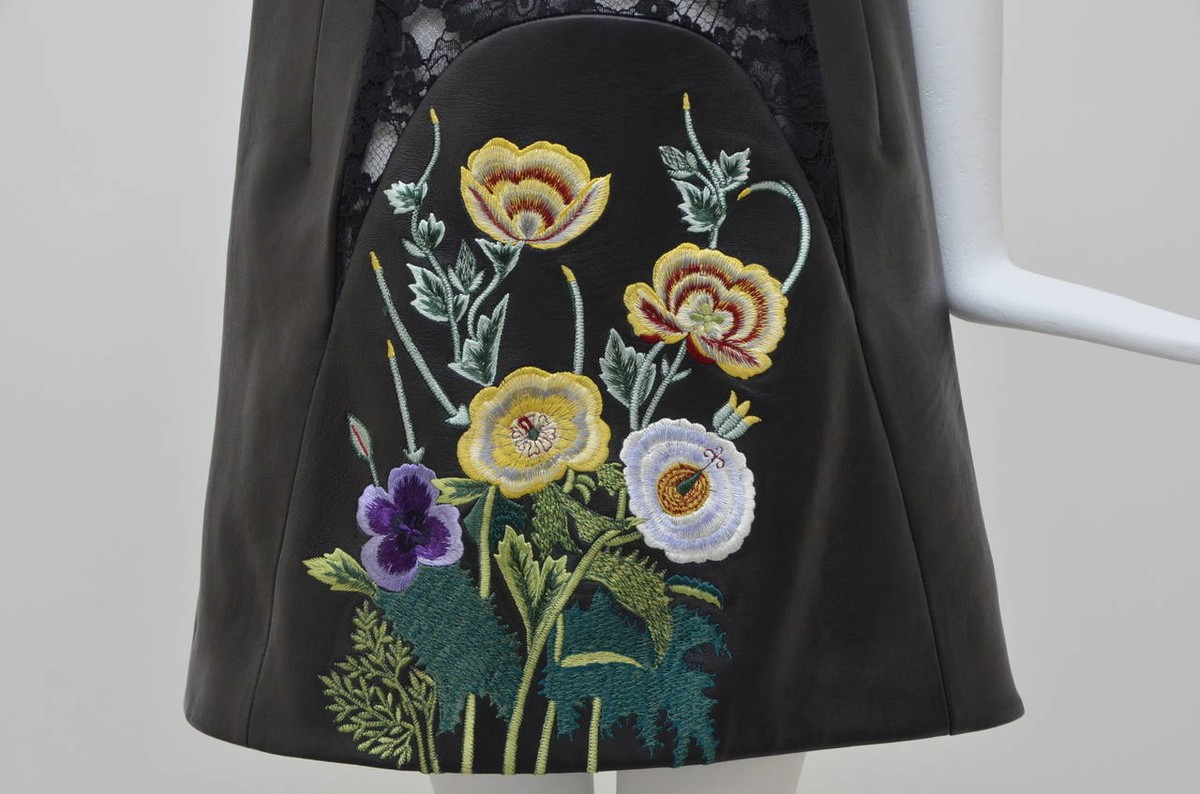christopher kane leather embroidered dress Christopher Kane Runway Lace/Leather Dress 12UK