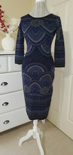 Taylor Womens Crew-Neck Fitted Sweater Dress 3/4 Sleeve Blue Mixed Pattern  Sz.S