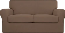 Easy-Going 3 Pieces Stretch Couch Cover Sofa w/ 2 Cushion Washable, Medium Brown