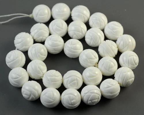 12MM WHITE SHELL GEMSTONE GRADE AA CARVED FLOWER ROSE LOOSE BEADS 7.5inch - Picture 3 of 4