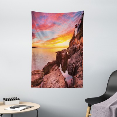 Nature Tapestry Harbor Sea Shore Sky Print Wall Hanging Decor
