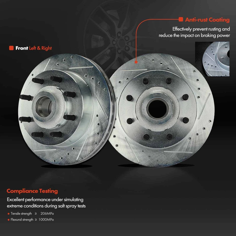 Rotor de freno delantero perforado y pastilla de freno de cerámica para camioneta Dodge B2500 B3500 Ram 2500 Foto 4 de 4