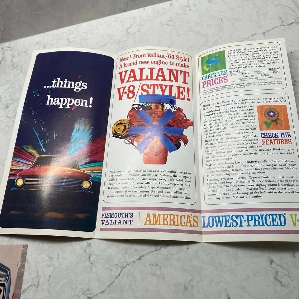 Винтаж 1964 Plymouth Valiant V.8 автомобильный дилер и выставочный зал брошюра о продажах - Изображение 3 из 4