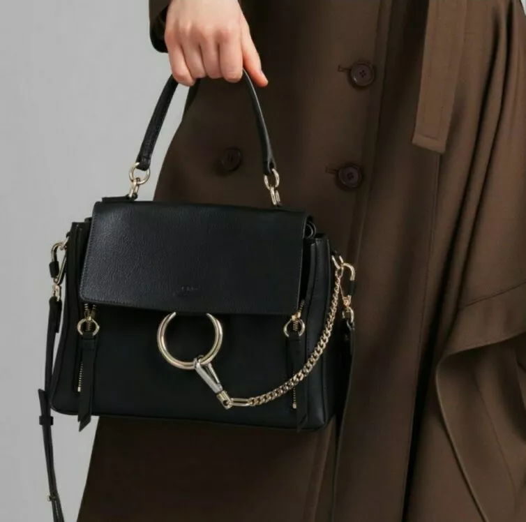 CHLOE Faye Day Leather/Suede Black Satchel Shoulder Bag RETAIL: $1,850