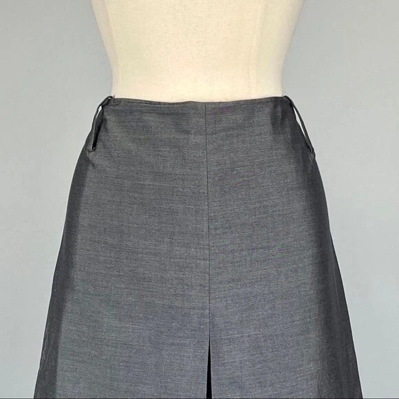 Lida Baday Womens Gray A Line Skirt Silk Cotton Blend Front Back Slits size 10 - Image 2 of 4
