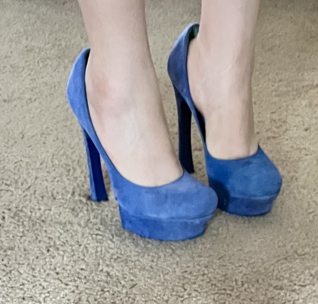 SAINT LAURENT DÉCOLLETÉ YSL TRIBUTE BLU ZAFFIRO SCAMOSCIATO VERNICE PLATEAU MISURA 39 5