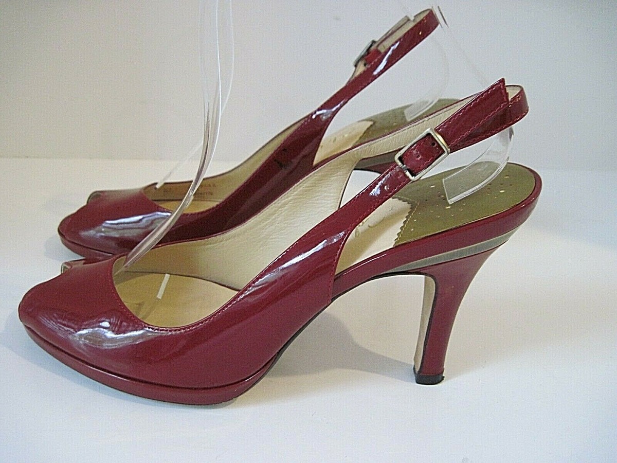 Cole Haan Carma Slingback Heel Red Patent Leather Peep Toe 8