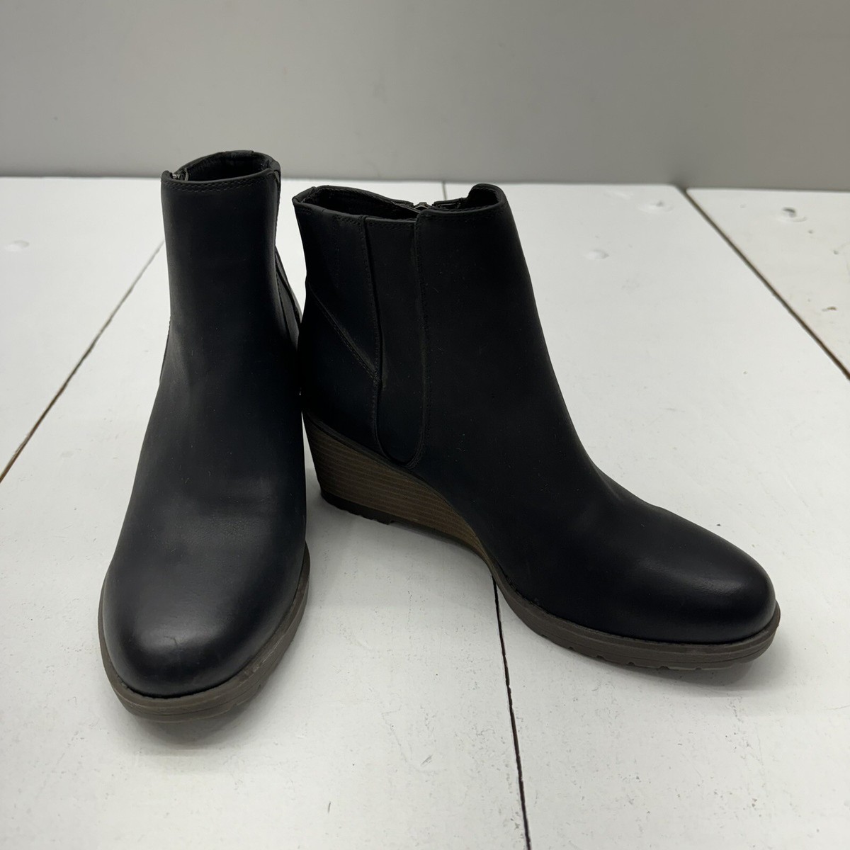 Scholl's Black Chloe Wedge Booties Ankle Boots Women's Size