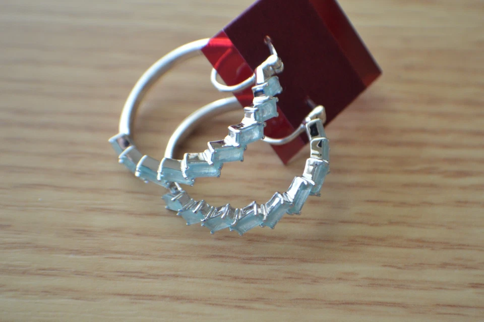 4.30ct Blue Grandidierite Hoop Earrings Rhodium over Fine Silver  ~ 1 1/4 Inch - Image 4 of 4