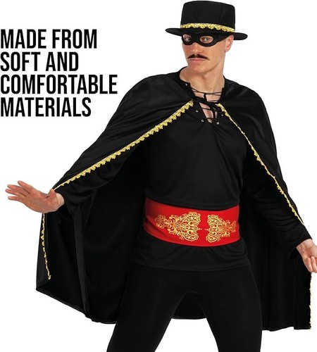 Mens Senor Zorro Costume + Hat M-XL Adult Mexican Masked Bandit Outlaw Halloween - Picture 4 of 6