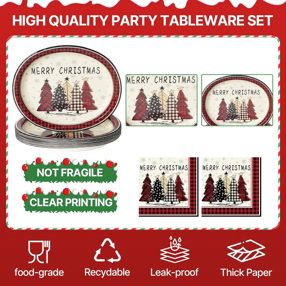 50 Piezas Navidad Grandes 12" X 10" Ovalados Papel Platos y Servilletas Desechables Pesados D Foto 3 de 4