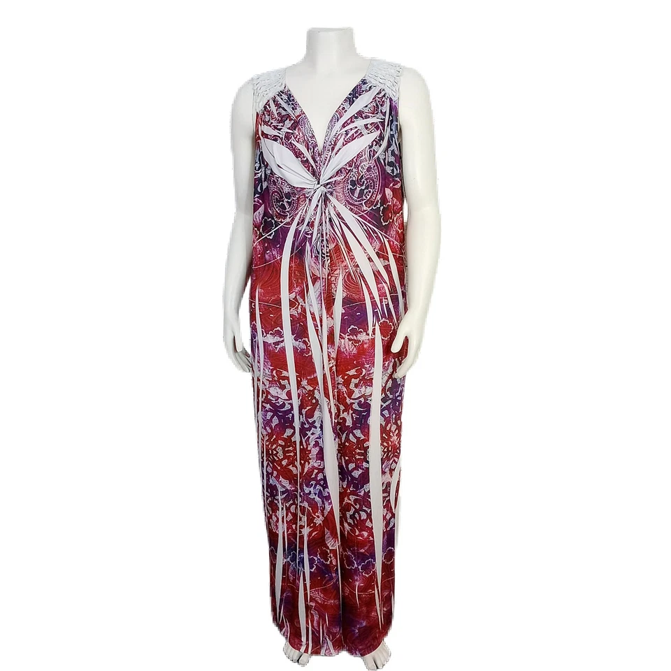 One World Live & Let Live Maxi Dress 3X Sleeveless Boho Unique Print Stretch  - Image 2 of 4