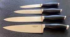 SAT OF 4 CALPHALON FULL FORGE CHEF KNIFE’S FULL TANG BLACK ERGONOMIC HANDLES 