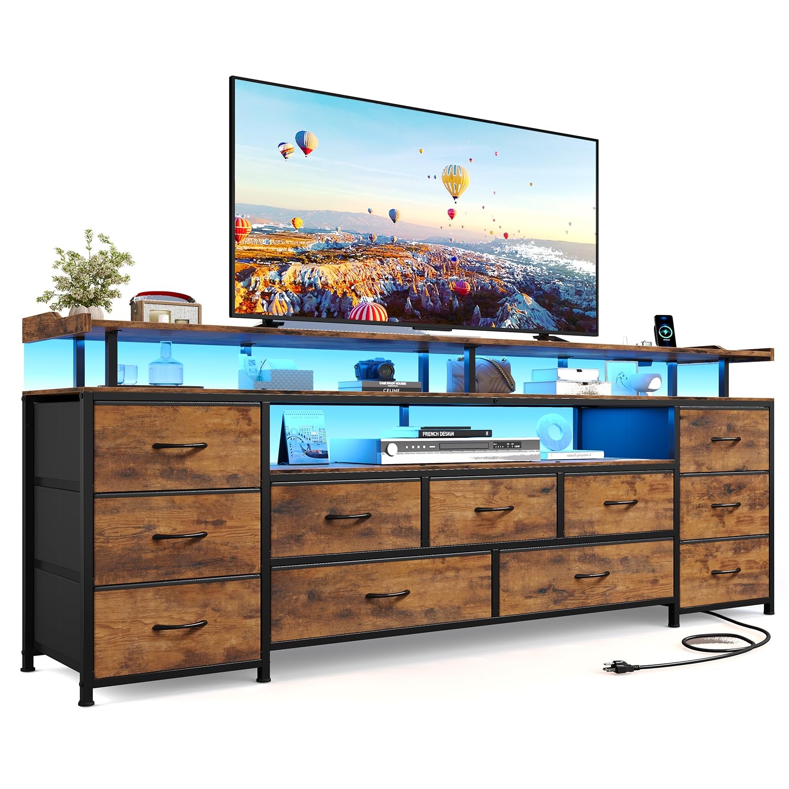 For 65 Inch Tv 63" W Large Entertainment Center Rustic Brown