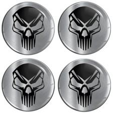 Silicone sticker 3D for hub cap wheel cover black silver skull A 35