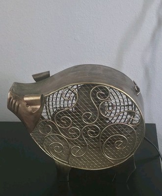 Vintage 2009 Deco Breeze Pig Shaped Table Fan DBF0374 Bronze Metal Sculpture