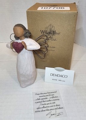 NEW Willow Tree WITH LOVE Demdaco Susan Lordi -  Angel Holds Red Heart Figure