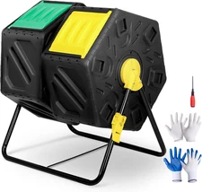 Large Dual Chamber Compost Tumbler Heavy-Duty Outdoor Bin Composter with 2 Slidi