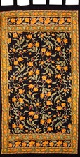 French Floral Tab Top Curtain Drape Panel Cotton 44" x 88" Amber Black