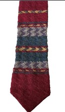 Roosterknit Vintage Wool Knit Tie Red Blue Striped Geometric USA Made Classic