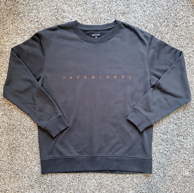 JACK & JONES Men's Gray Crewneck Fleece Sweatshirt XL Logo Pullover