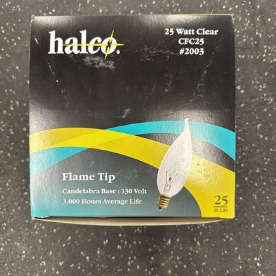 25 Pack - Halco 25W Candelabra Base - Flame Tip - New