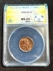 1942 D LINCOLN WHEAT CENT ANACS MS 65 RED 200