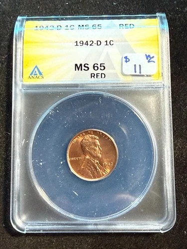 1942 D LINCOLN WHEAT CENT ANACS MS 65 RED 200
