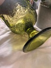 Green Indiana Glass 'Harvest' Pattern Compote With Grape Leaf Motive Avocado — photo 5