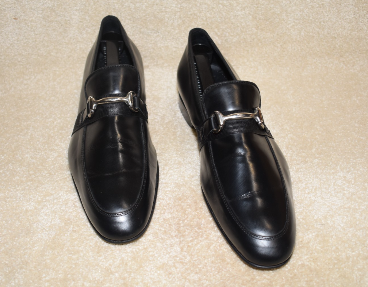 Saks Fifth Avenue Leather Loafers Men\'s 10M Slip On Horse Bit Shoes Black Horse Bit Croco Slip On Loafers main image 4