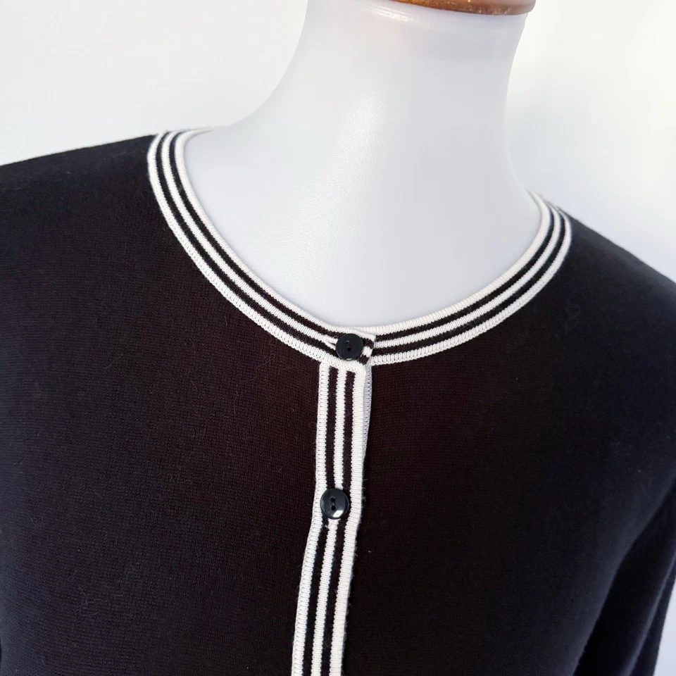 Talbots Sweater Womens L Black White Trim Cardigan Button Front Knit Classic Lrg - Image 2 of 4