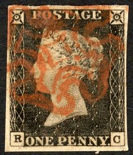 SG2 1840 1d black, plate 2, RC, 4 margins, red Maltese Cross, F/U