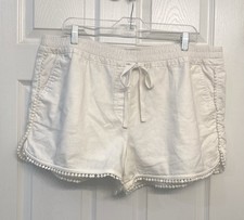 Loft Outlet Running White Shorts Linen Cotton Blend Elastic/Drawstring Waist XL