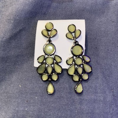 Vtg. Lia Sophia Chandelier Dangle Earrings Lime Green ''Slow Dance'' Stmt Piece