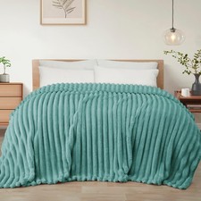 King Size Flannel Fleece Blanket, Super Soft Striped Jacquard Bed Blanket, Light