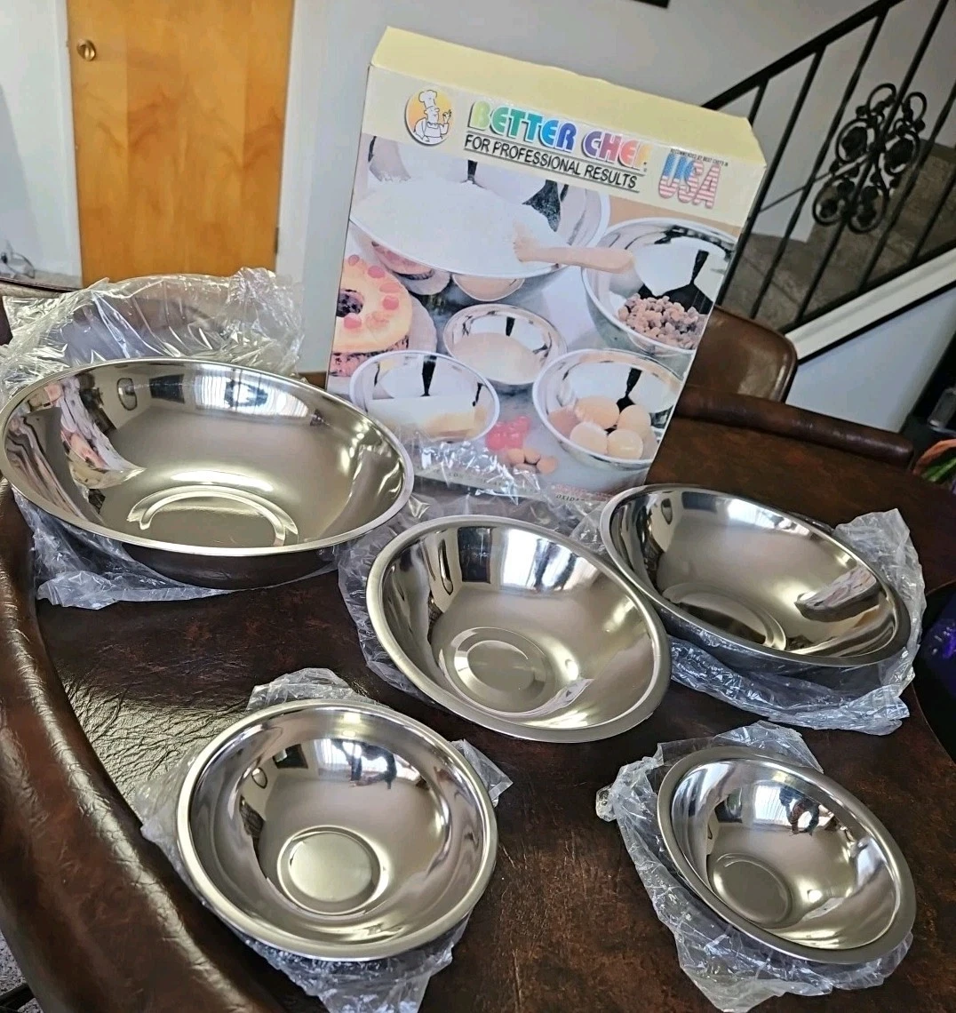 Vintage Better Chef 5-piece stainless steel mixing Nesting bowls New Open Box