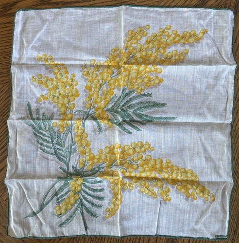 Vintage Kreier Handkerchief Ladies Hankie Mimosa Pattern Yellow Flowers - Picture 3 of 9