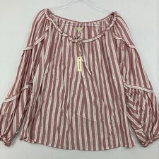 New Max Studio Large Pink Mauve Striped Ultra Soft Rayon Relaxed Feminine Blouse