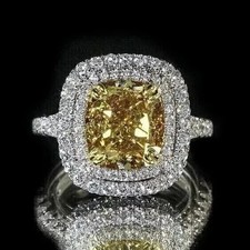 3Ct Cushion Cut Lab-Created Yellow Citrine Engagement Ring 14K White Gold Plated
