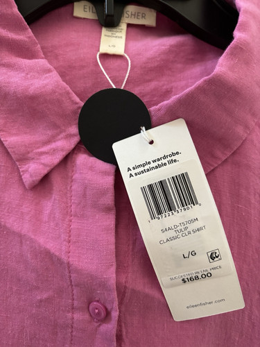 Eileen Fisher Handkerchief Linen Classic Collar Shirt Tulip Pink L NWT $168 - Picture 12 of 12