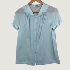 Vanity Fair Bed Jacket Size S Blue Vintage Nylon Button Front Loungewear retro
