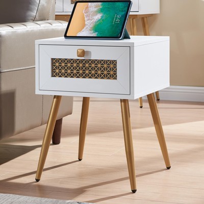 Modern Style Side Table, End Table with Drawer for Living Room, Square Wooden...