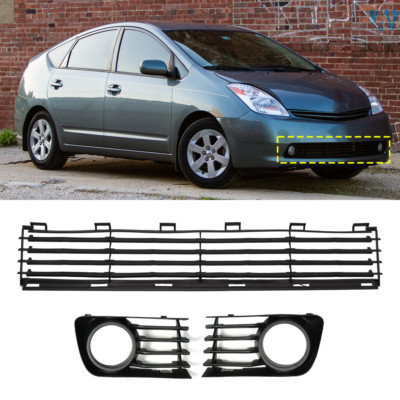 For 2004-2009 Toyota Prius Black Front Bumper Lower Grille + Fog Light Bezels