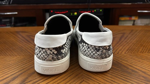 Vince Bram Animal Print Snake-Embossed Slip-On Sneaker - Black/White  8.5 - Picture 7 of 11