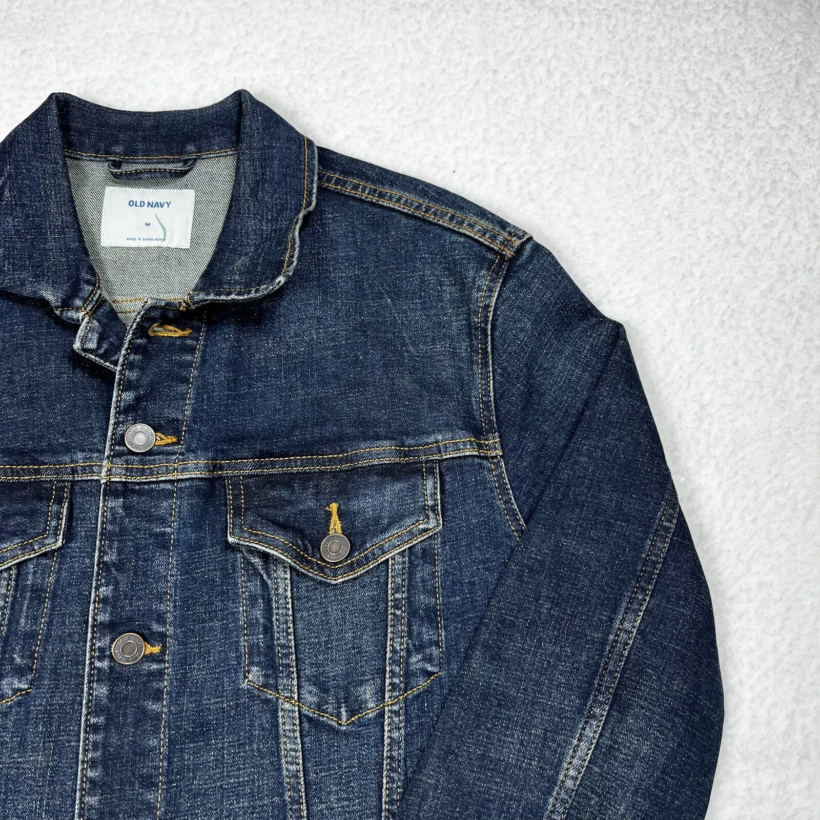 Old Navy Mens Trucker Jacket Blue Flex Denim Dark Wash Bunny Graphic Medium
